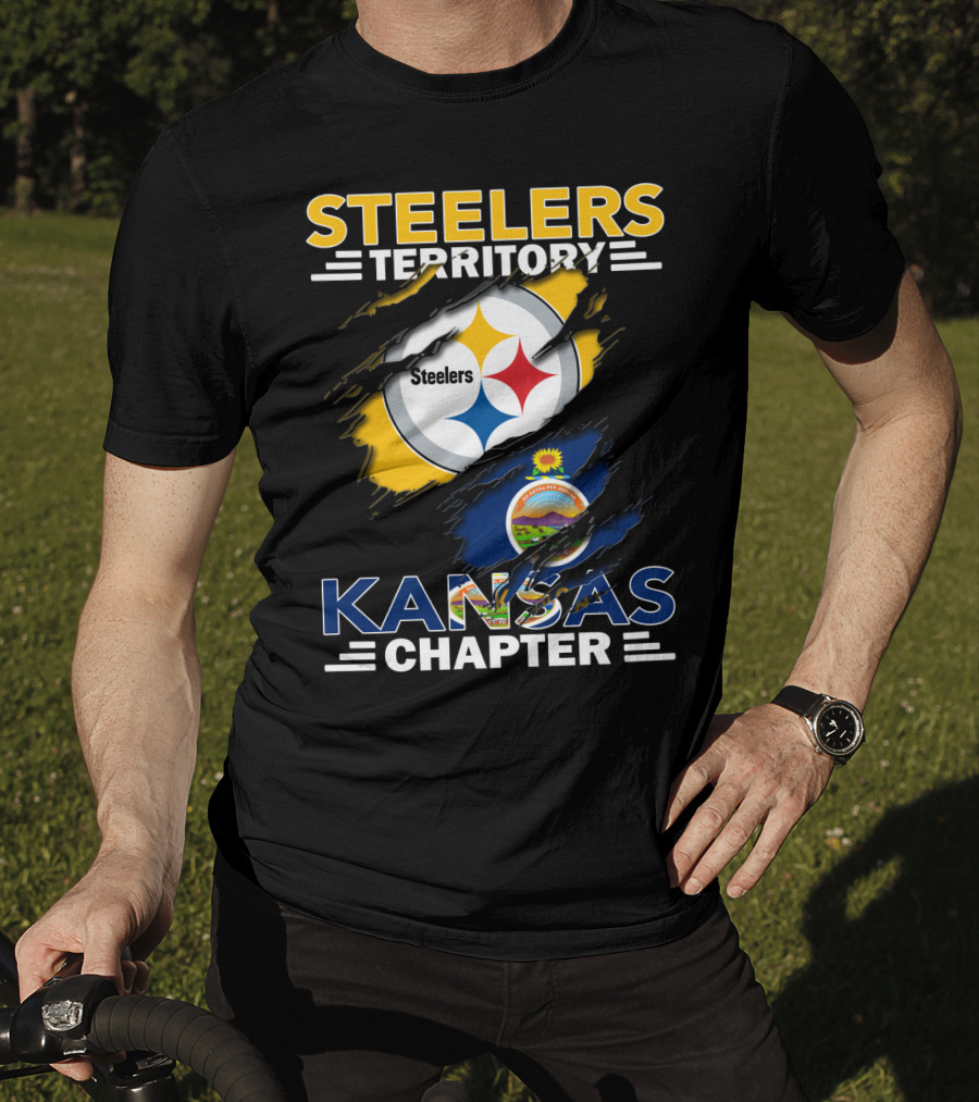 Steelers Territory Kansas Chapter Steelers Logo And Kansas Flag Ripped T-Shirt