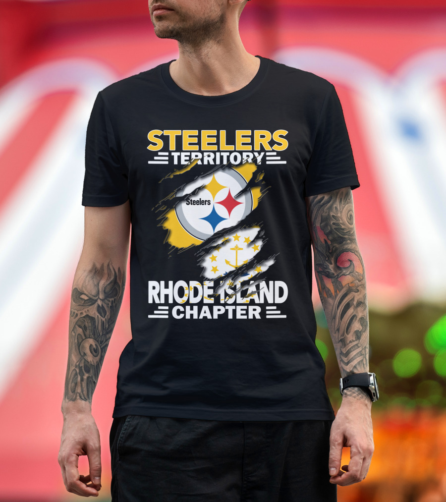 Steelers Territory Rhode Island Chapter Steel Logo and State Flag Fusion T-Shirt