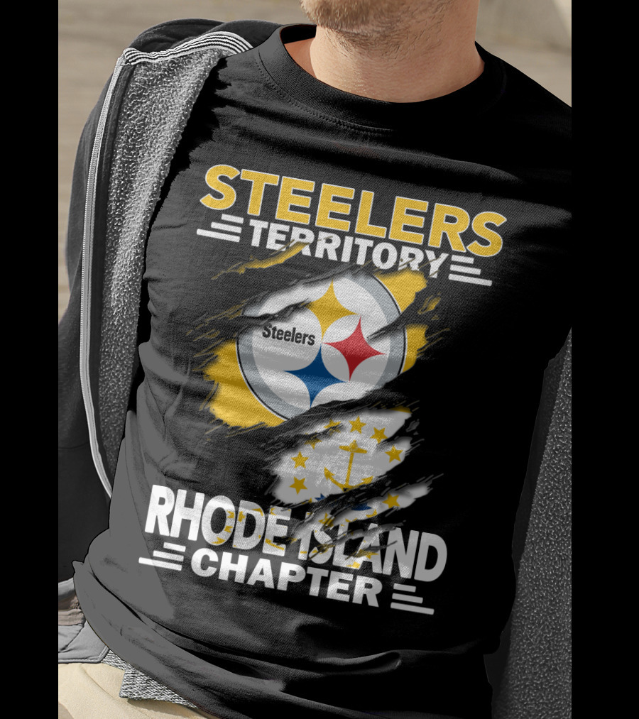 Steelers Territory Rhode Island Chapter Steel Logo And State Flag Fusion T-Shirt
