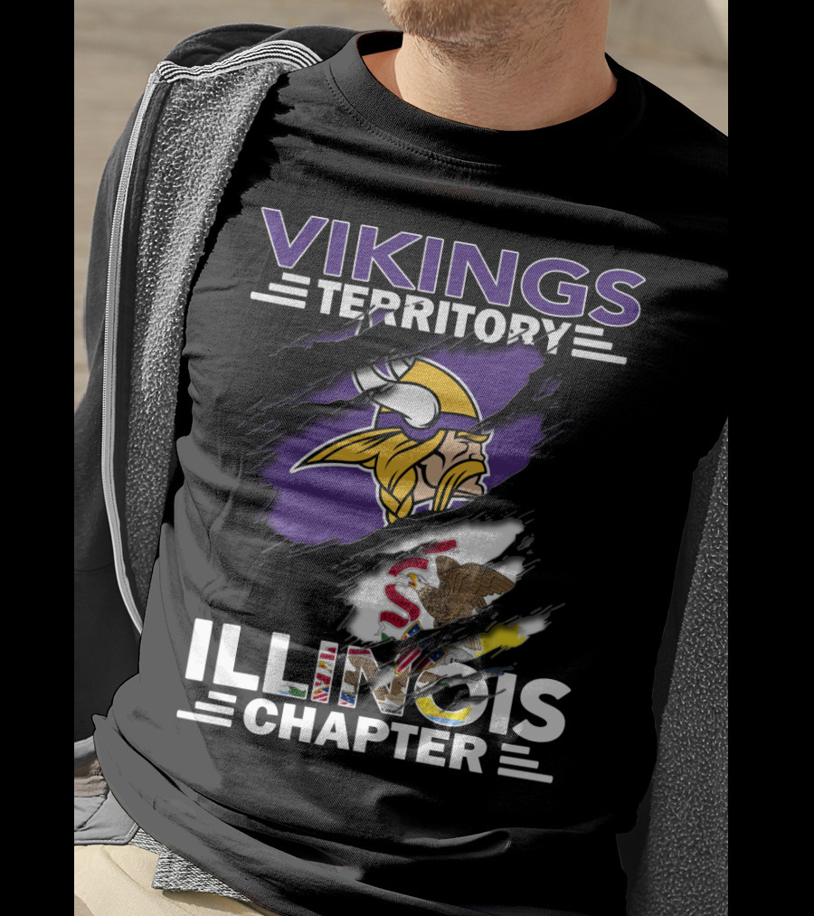 Vikings Territory Illinois Chapter Vikings Logo Illinois Flag T-Shirt