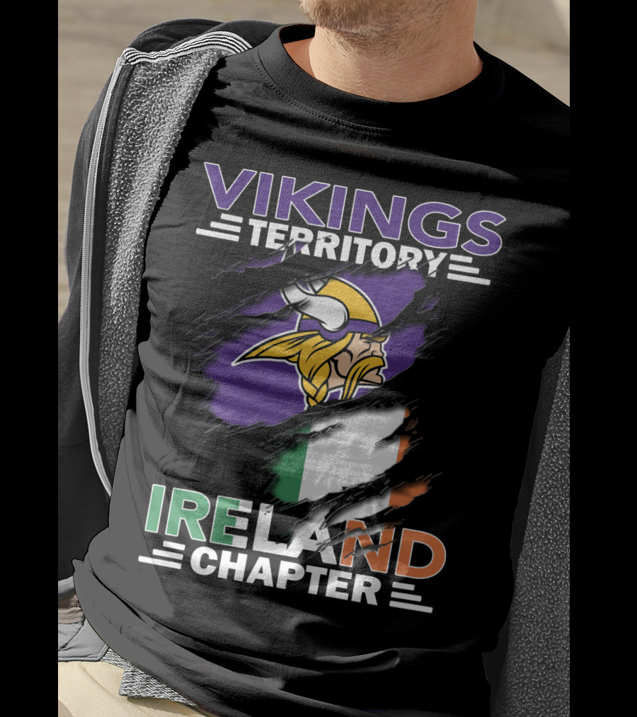 Vikings Territory Ireland Chapter Viking Logo Irish Flag T-Shirt
