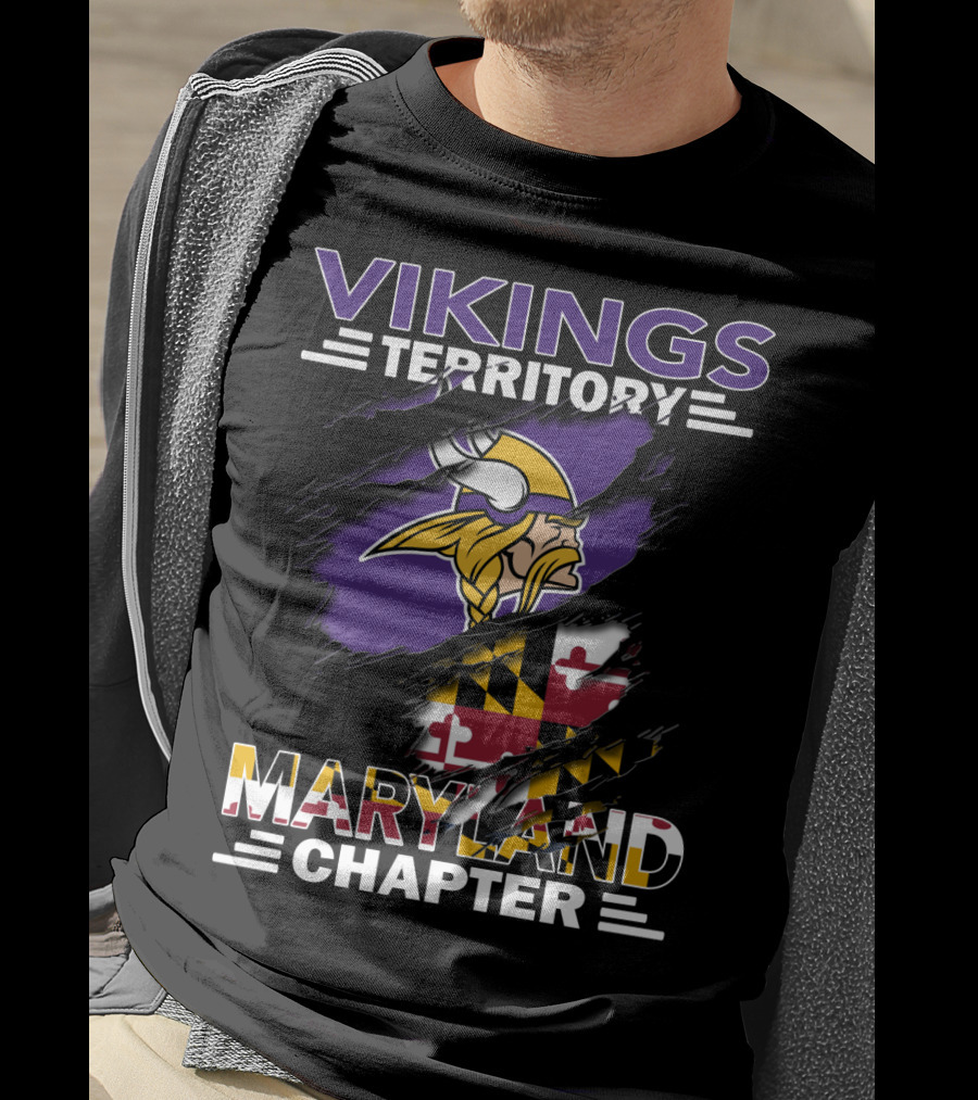 Vikings Territory Maryland Chapter Ripped State Flag T-Shirt