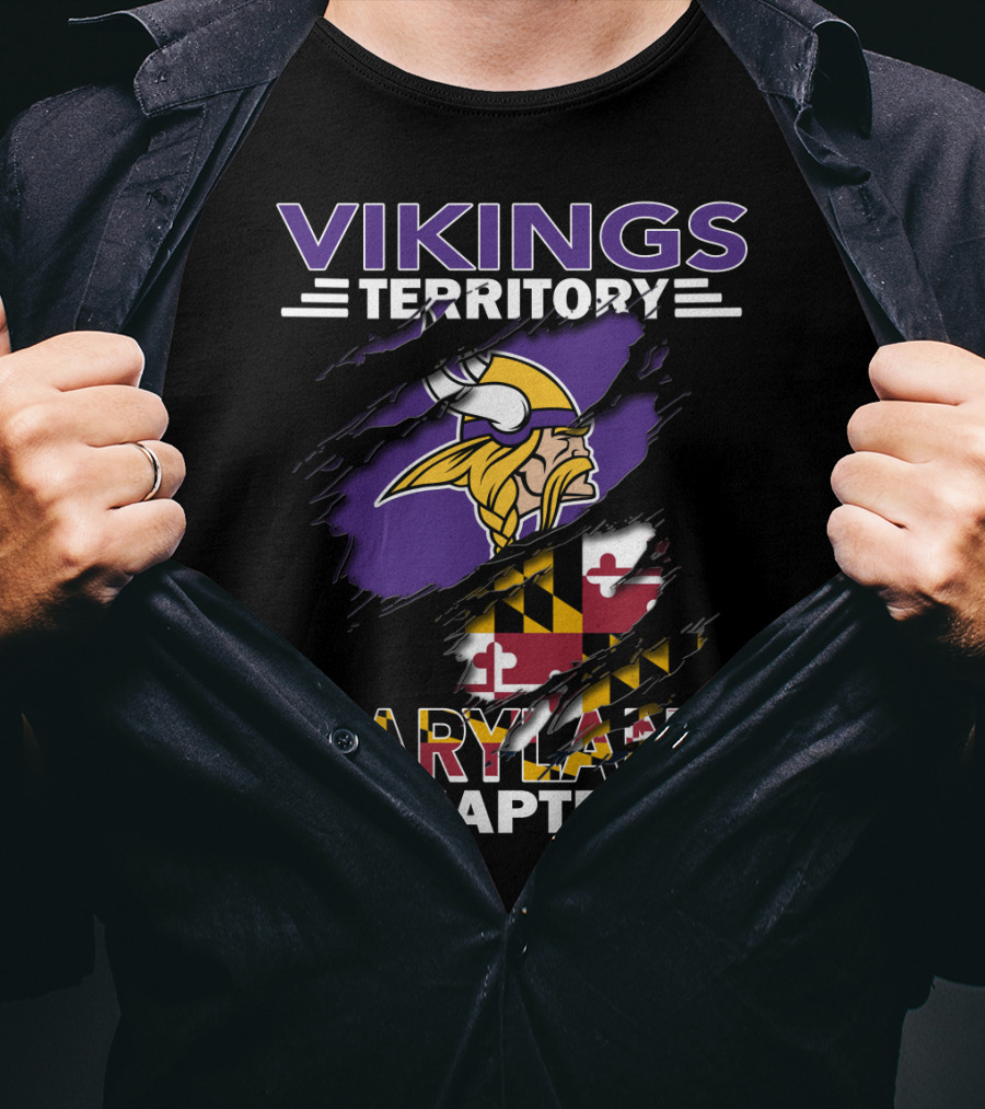 Vikings Territory Maryland Chapter Ripped State Flag T-Shirt