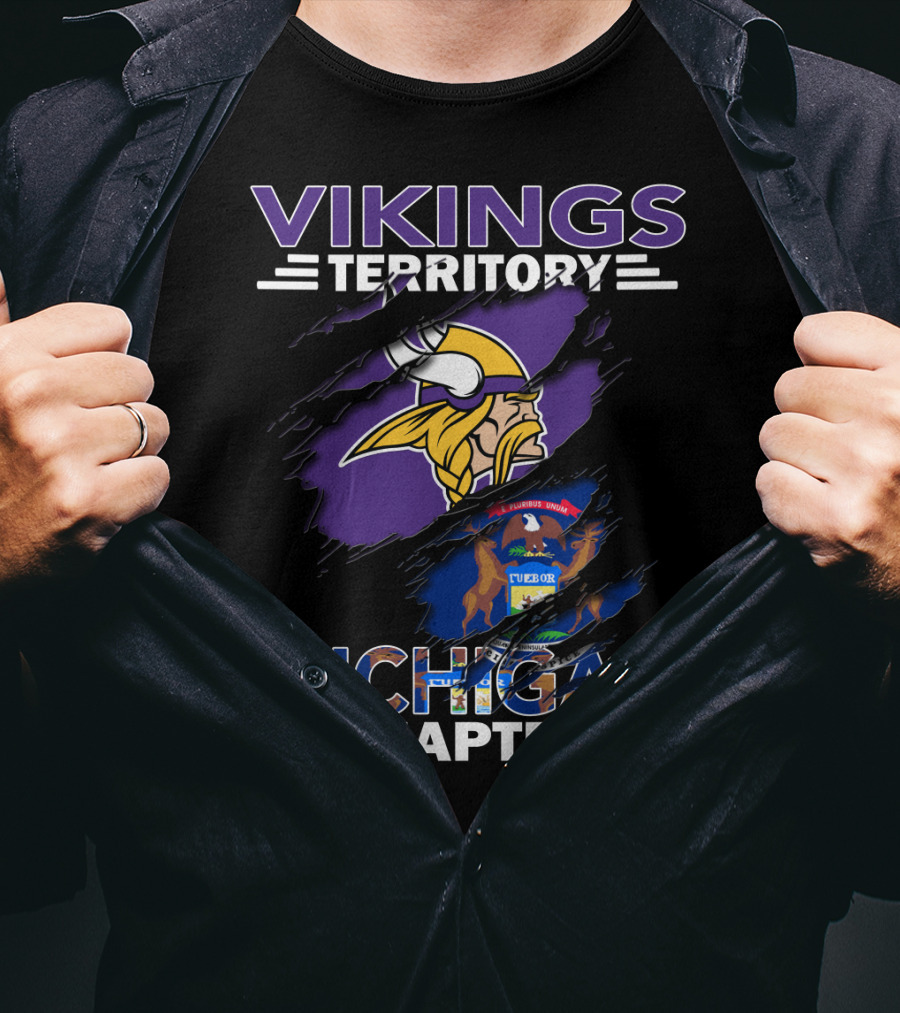 Vikings Territory Michigan Chapter Tattered Flag Emblem T-Shirt