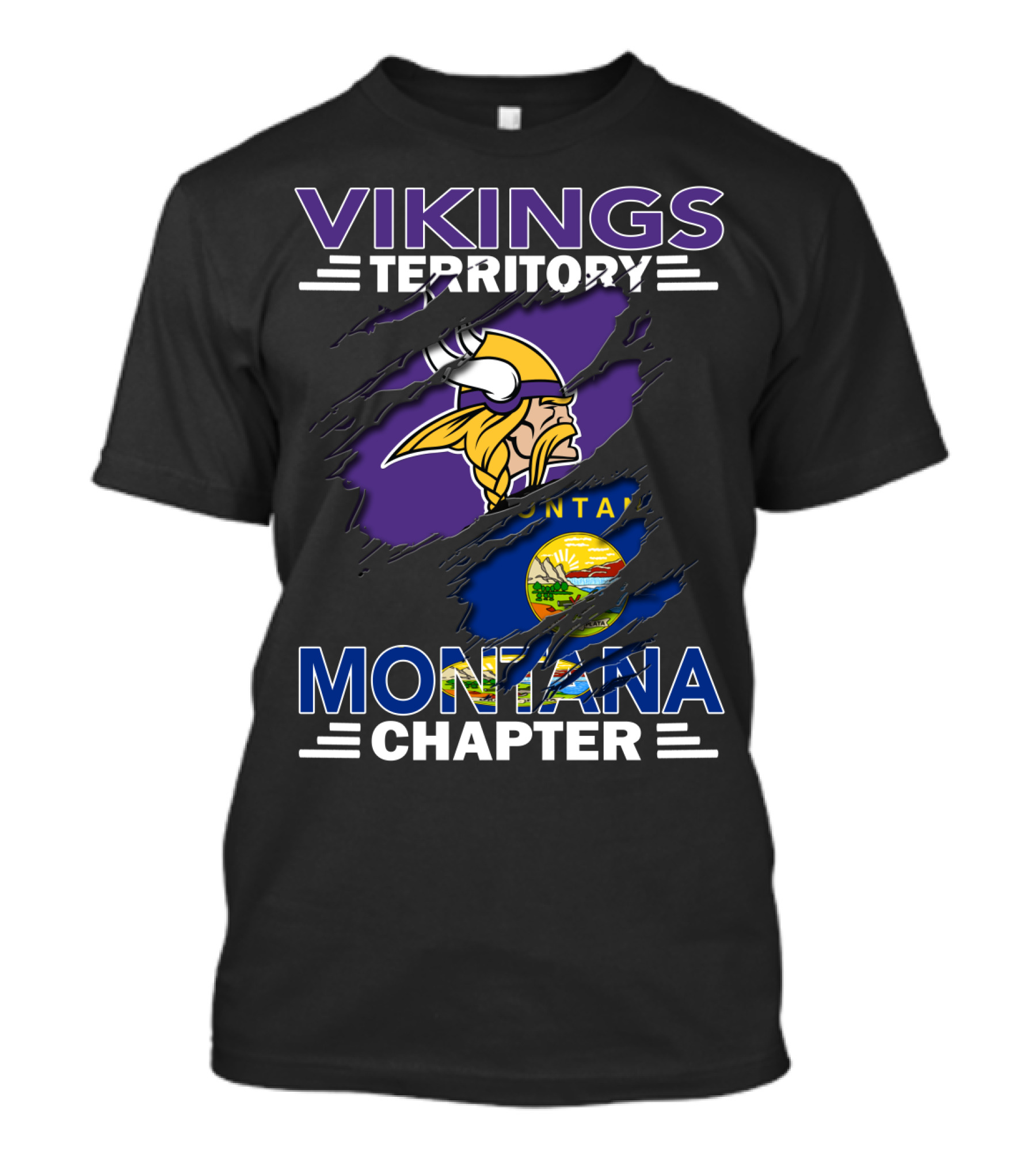 Vikings Territory Montana Chapter NFL Fan Club Minnesota Football Flag Fusion T-Shirt