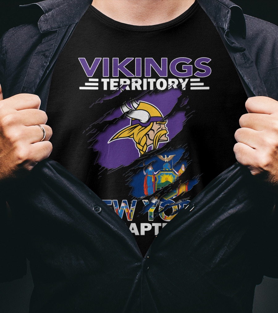 Vikings Territory New York Chapter With Viking Head And New York State Flag T-Shirt