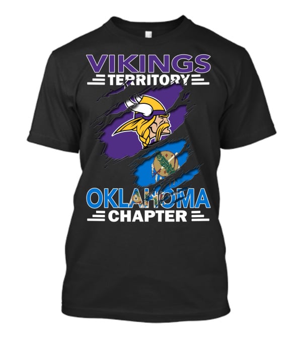 Vikings Territory Oklahoma Chapter With Minnesota Vikings Logo And Oklahoma State Flag T-Shirt