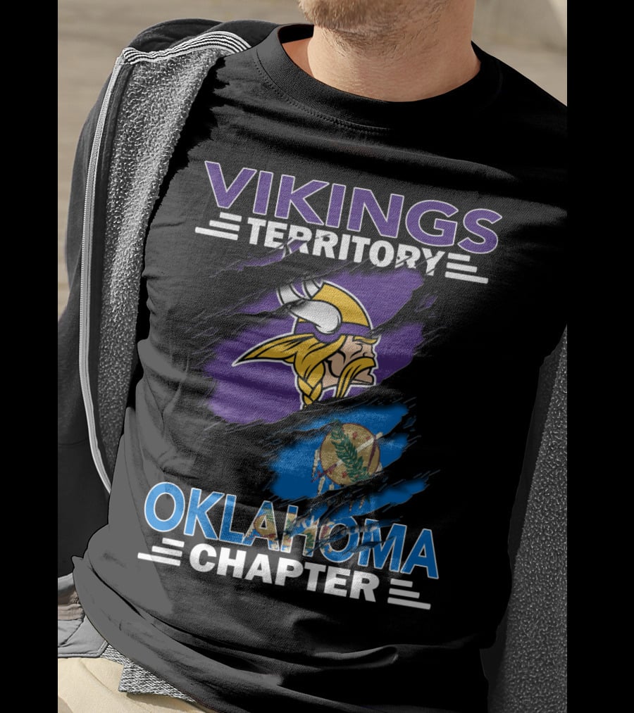 Vikings Territory Oklahoma Chapter With Minnesota Vikings Logo And Oklahoma State Flag T-Shirt