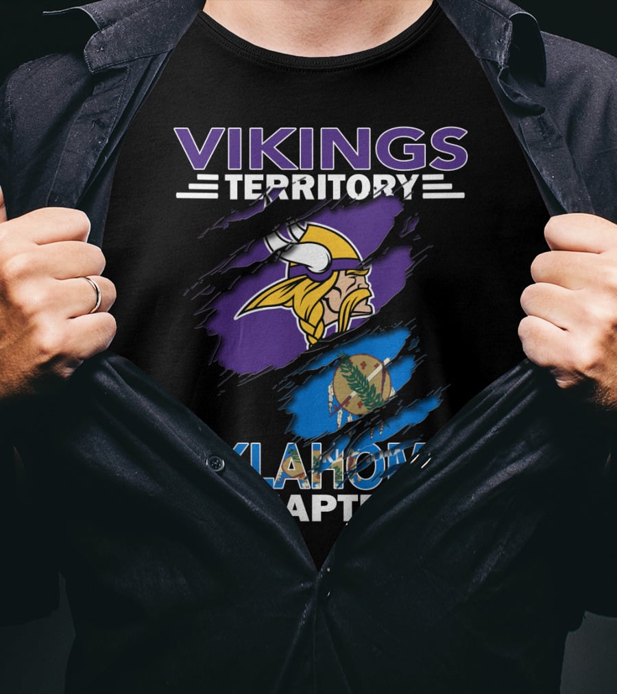 Vikings Territory Oklahoma Chapter With Minnesota Vikings Logo And Oklahoma State Flag T-Shirt