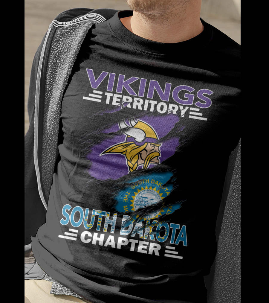 Vikings Territory South Dakota Chapter Featuring Iconic Norse Warrior And State Seal T-Shirt