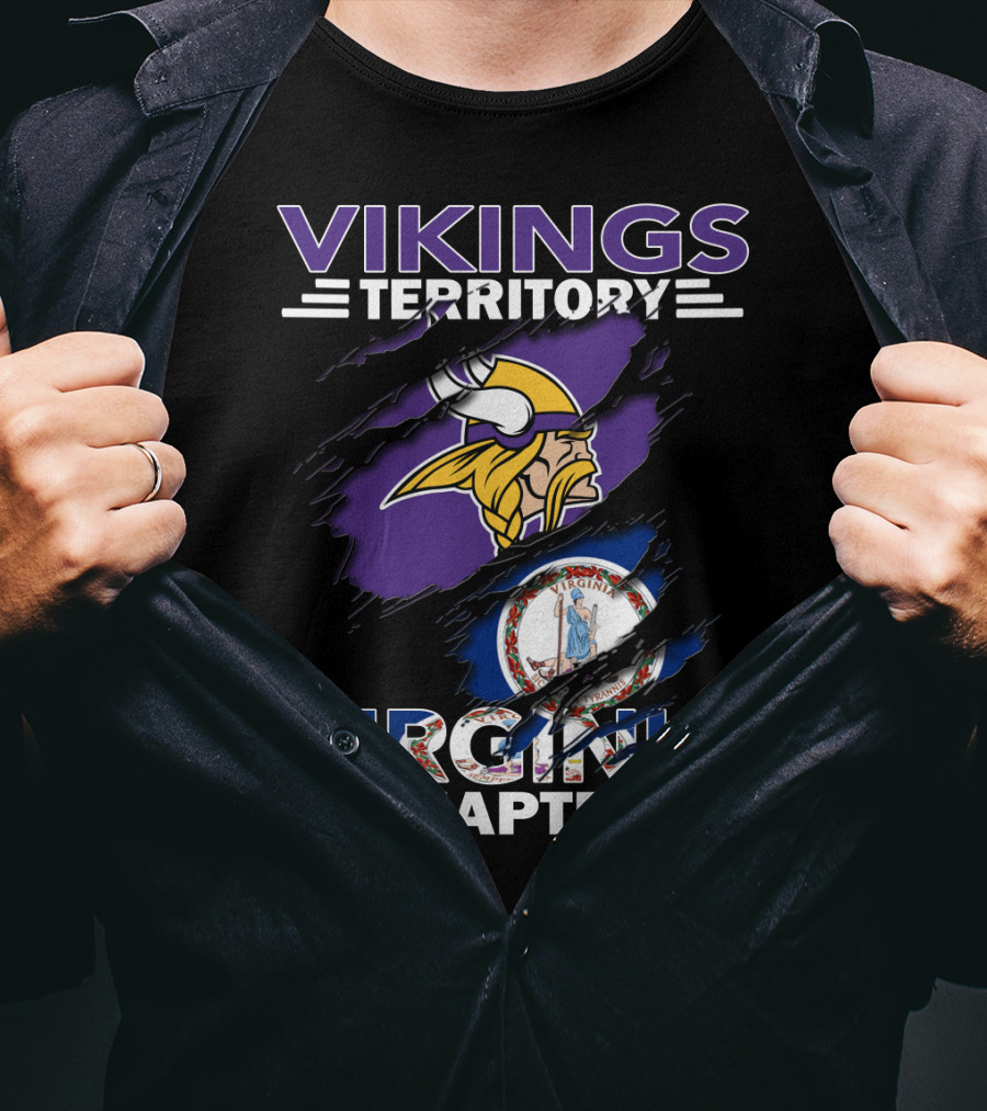 Vikings Territory Virginia Chapter Logo With State Flag Ripped Effect T-Shirt