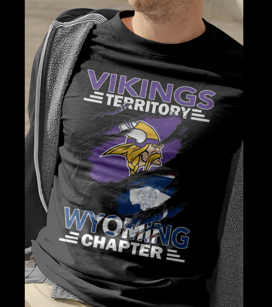 Vikings Territory Wyoming Chapter With Viking Helmet And Wyoming Flag Elements T-Shirt