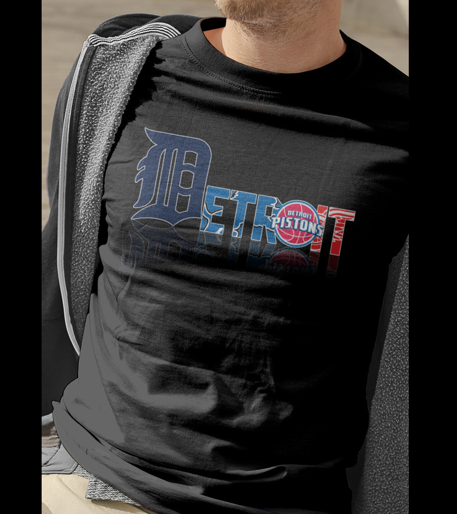 Detroit Pistons And Detroit Tigers Logo Style Fusion T-Shirt