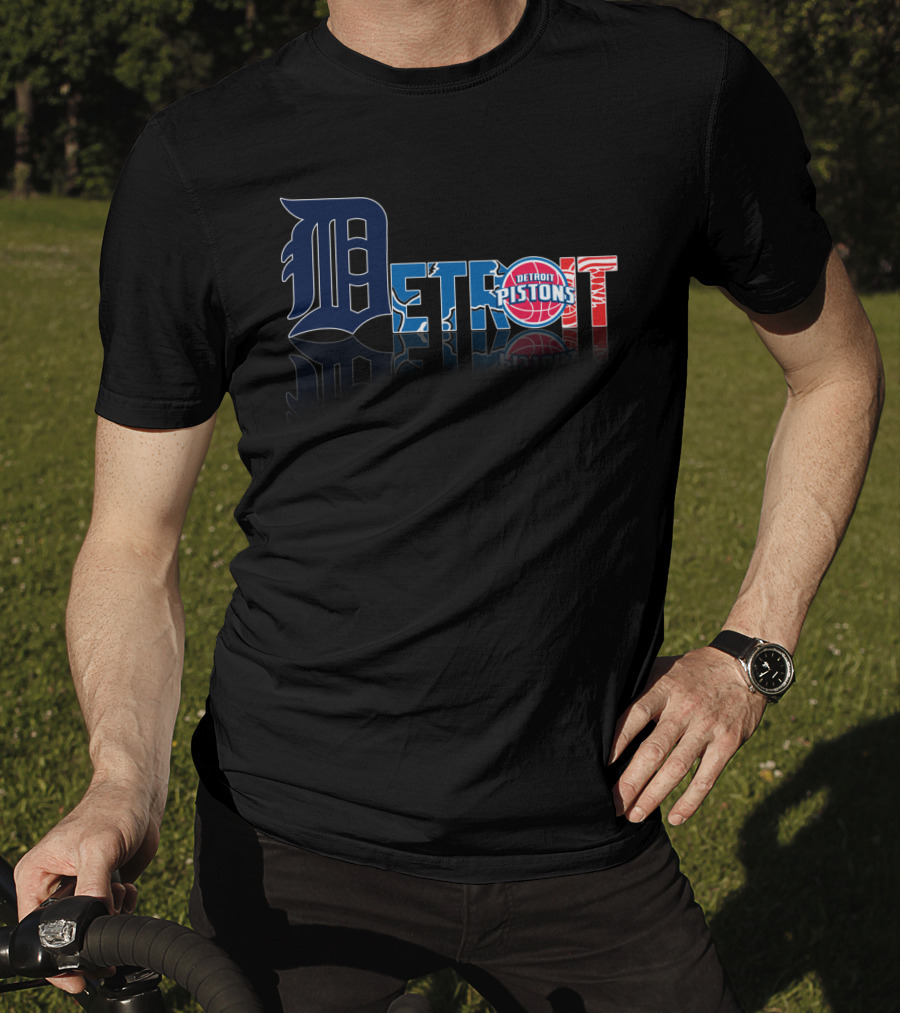 Detroit Pistons And Detroit Tigers Logo Style Fusion T-Shirt