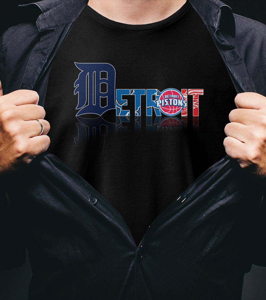 Detroit Pistons And Detroit Tigers Logo Style Fusion T-Shirt