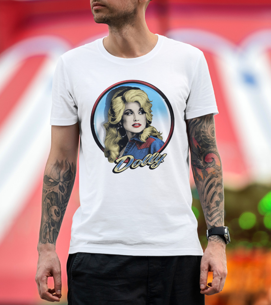 Dolly Parton Retro Portrait Blue Circle T-Shirt