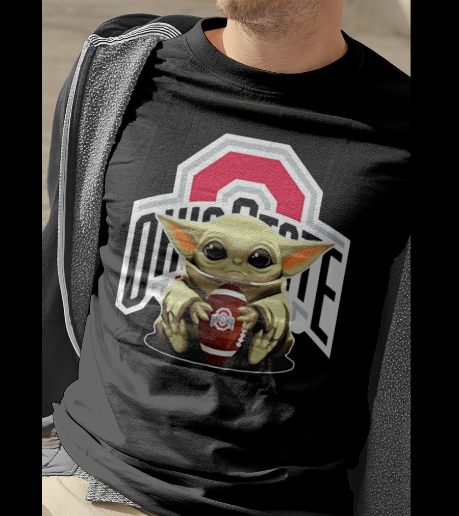 Baby Yoda Holding Ohio State Buckeyes Football T-Shirt