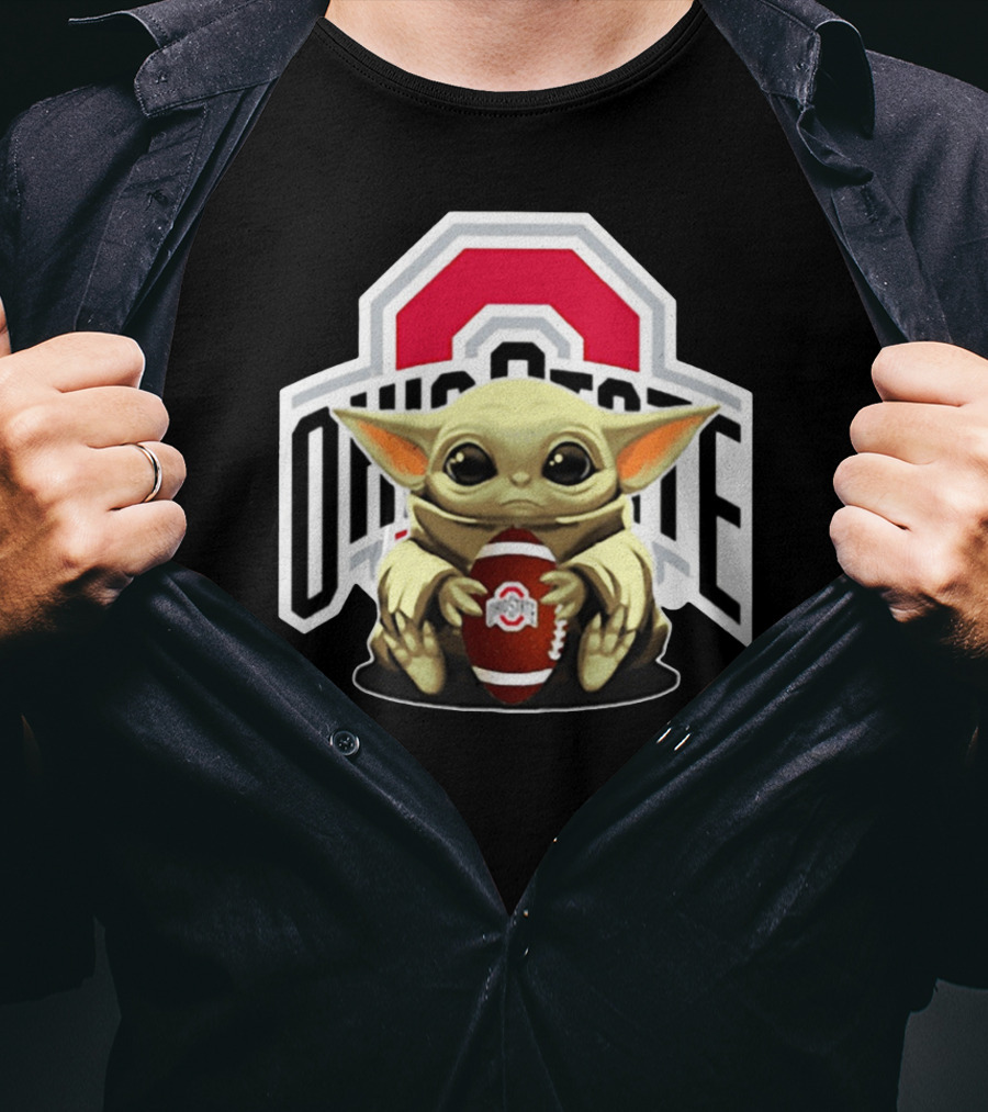 Baby Yoda Holding Ohio State Buckeyes Football T-Shirt