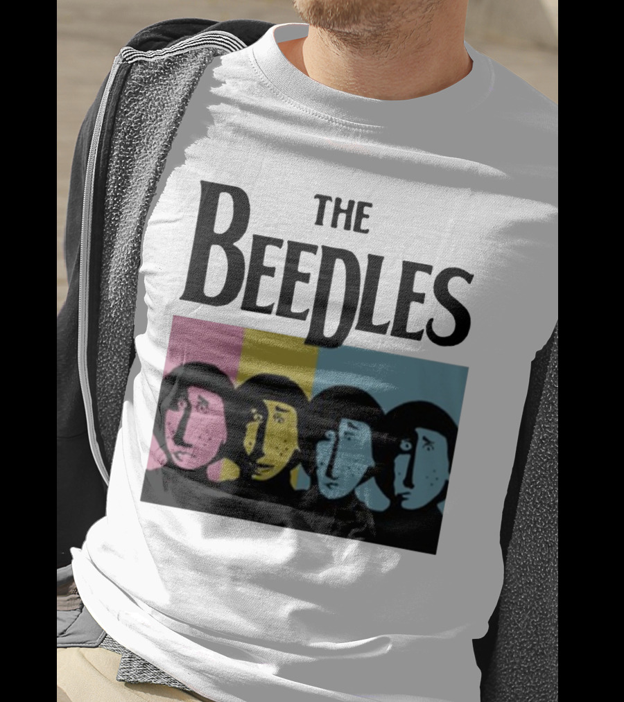 The Beedles Cartoon Pop Art Faces In Pink Yellow Blue T-Shirt