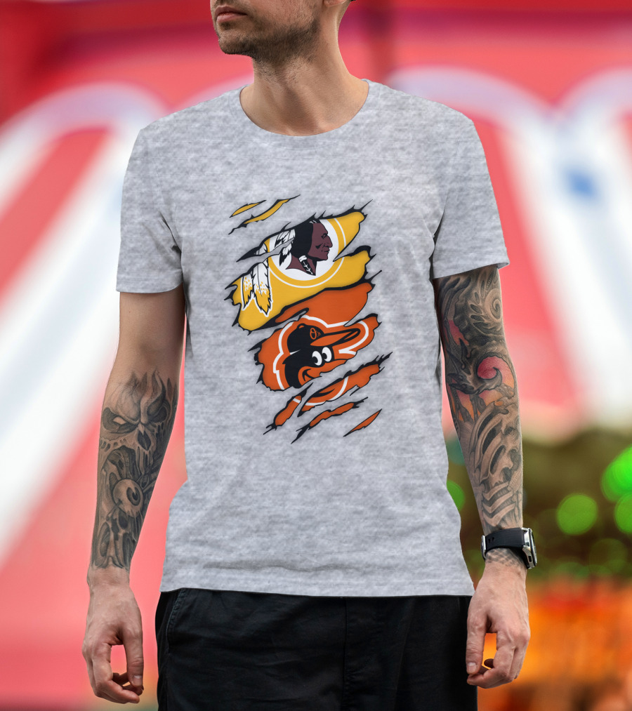 Washington Redskins Baltimore Orioles Torn Logo Layers T-Shirt