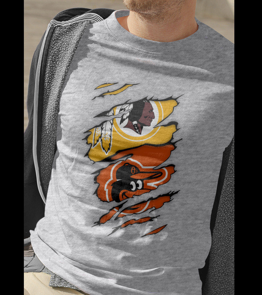 Washington Redskins Baltimore Orioles Torn Logo Layers T-Shirt