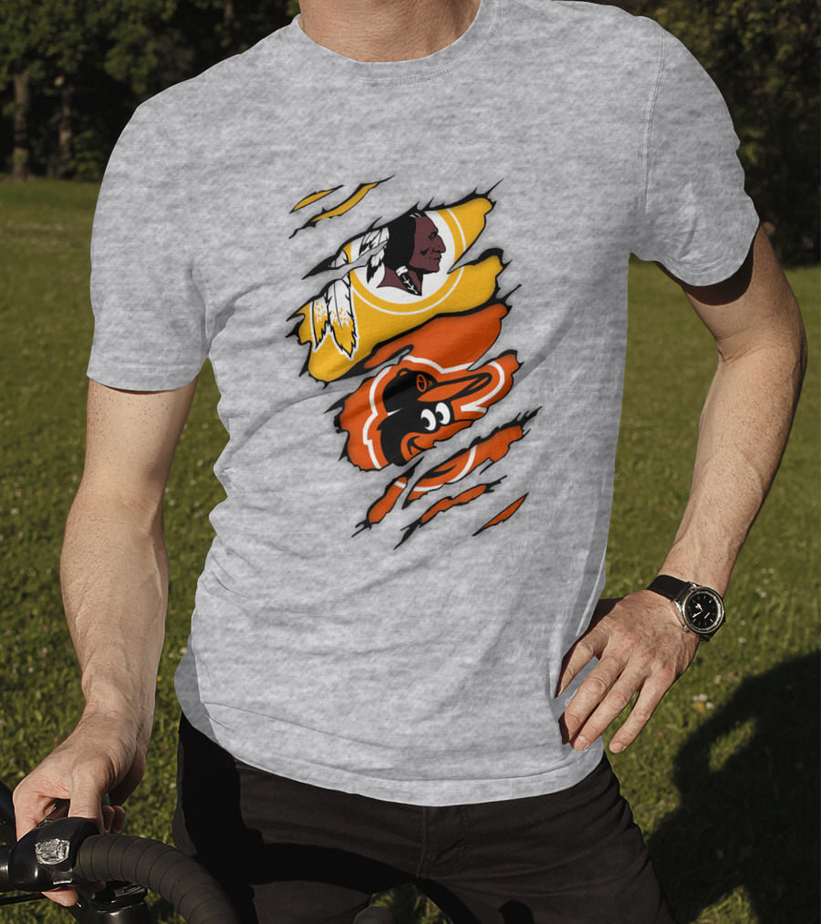 Washington Redskins Baltimore Orioles Torn Logo Layers T-Shirt