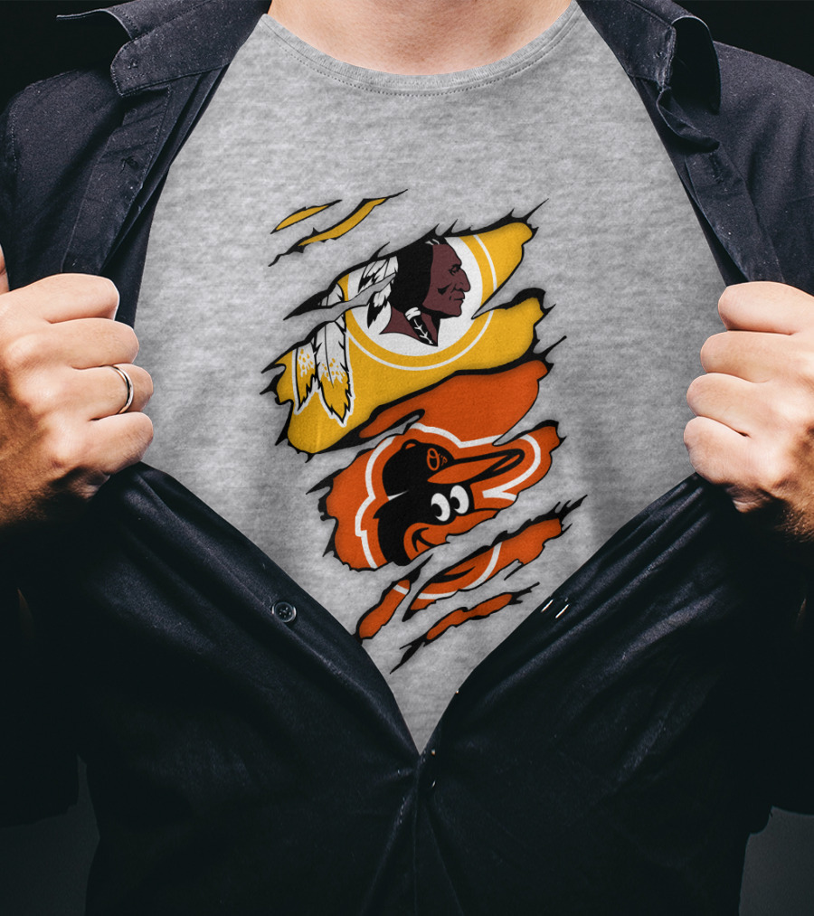 Washington Redskins Baltimore Orioles Torn Logo Layers T-Shirt