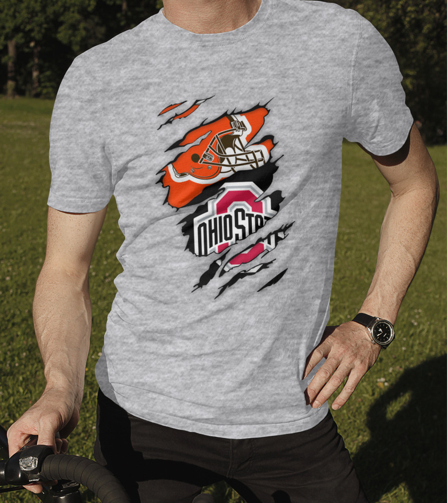 Ohio State Buckeyes Cleveland Browns Helmet Fusion T-Shirt