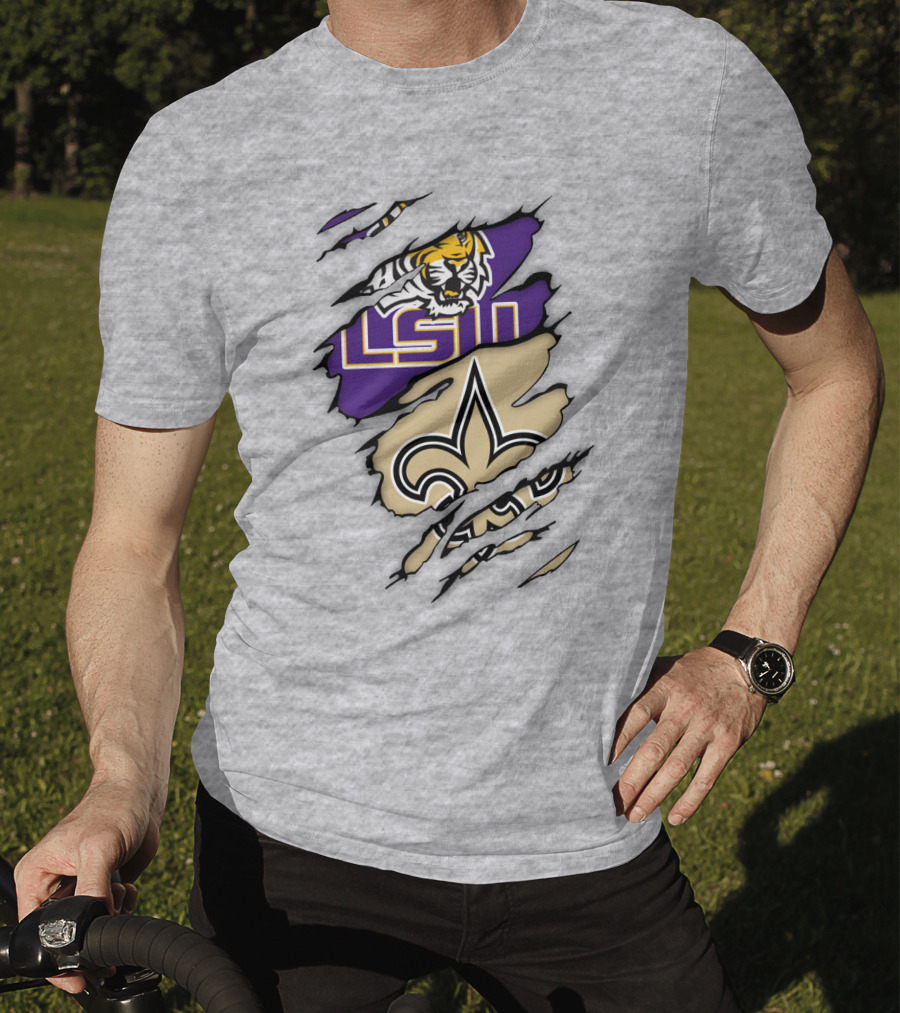 LSU Tigers New Orleans Saints Fleur-de-Lis Torn T-Shirt