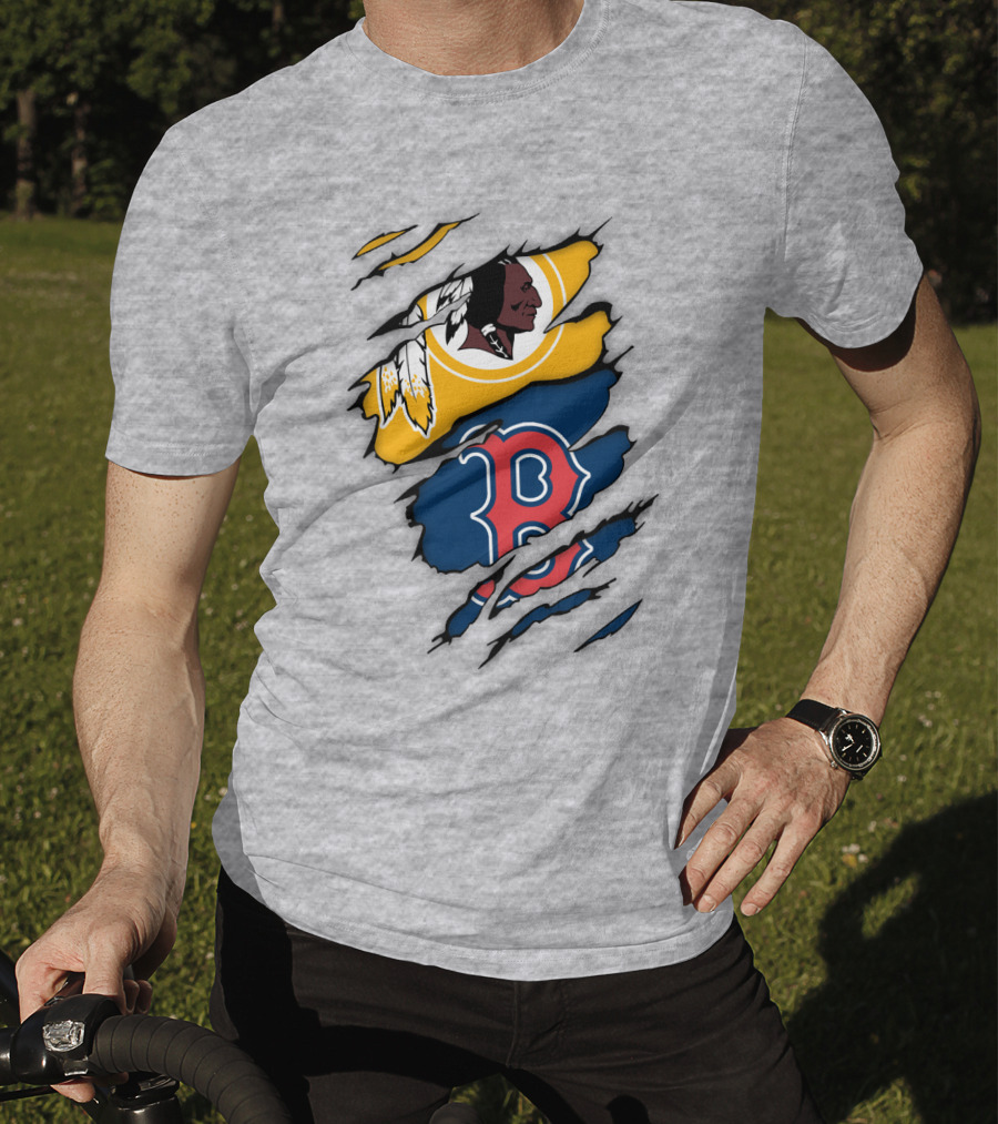 Washington Redskins Boston Red Sox Logos Dual Ripped T-Shirt