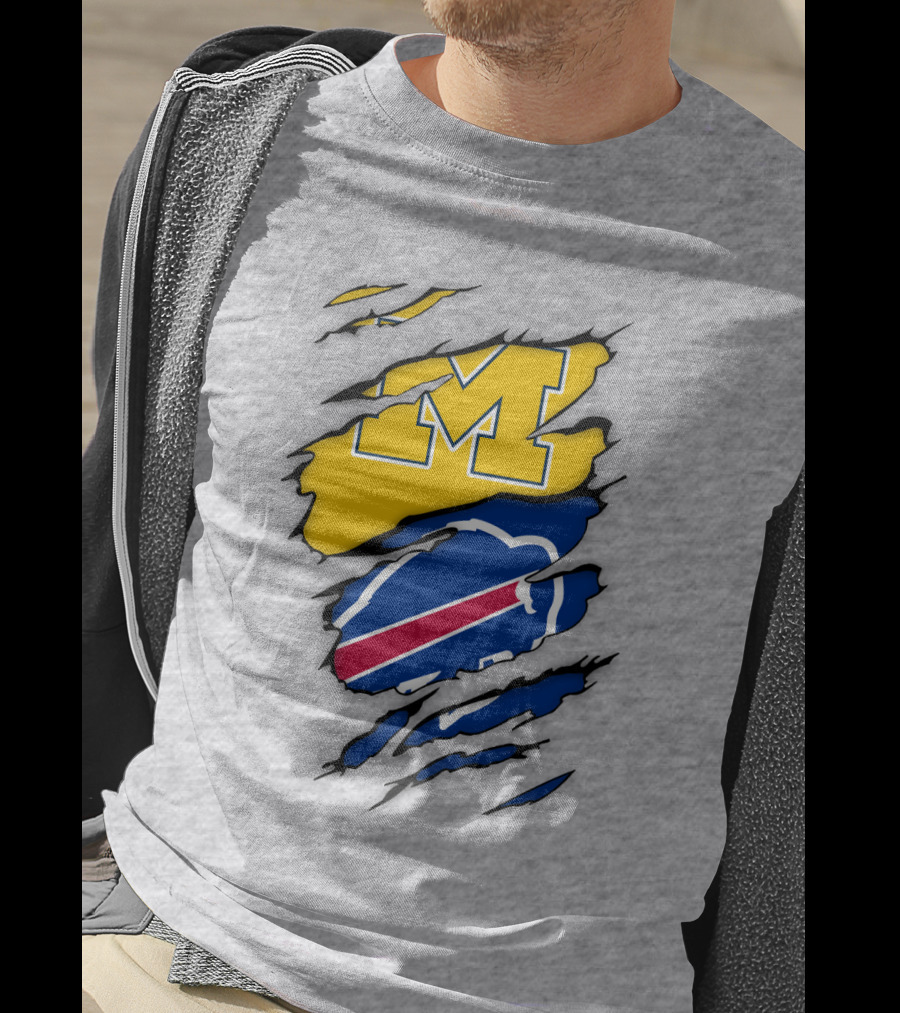 Michigan Wolverines Buffalo Bills Ripped T-Shirt