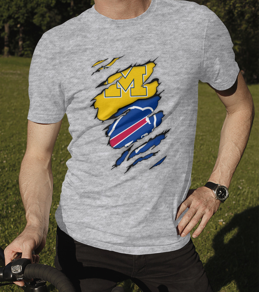 Michigan Wolverines Buffalo Bills Ripped T-Shirt
