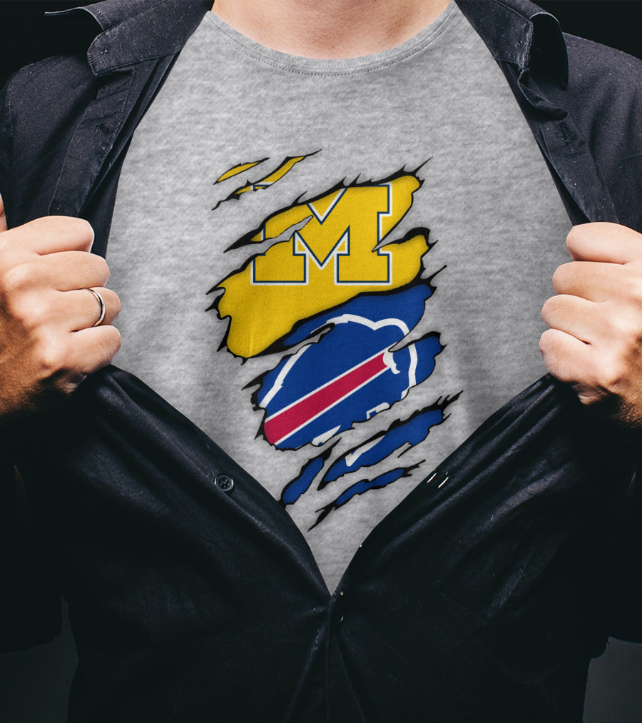 Michigan Wolverines Buffalo Bills Ripped T-Shirt