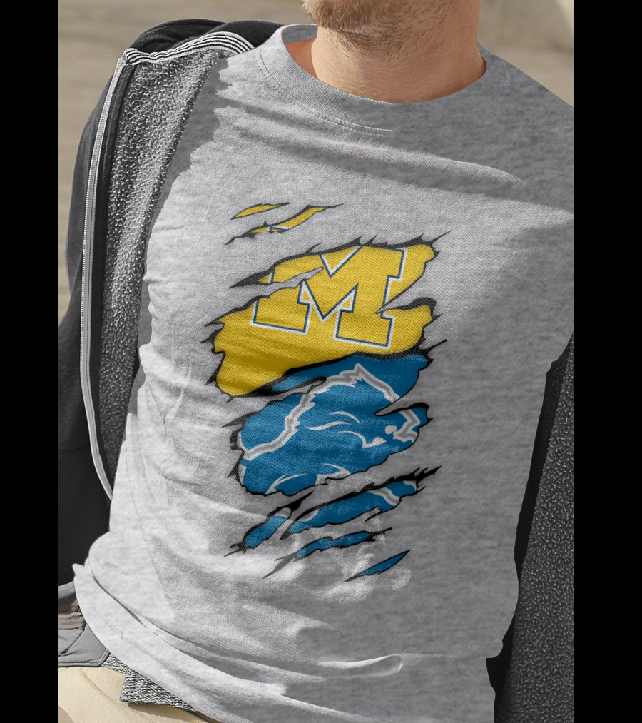 Michigan Wolverines Detroit Lions Crossover T-Shirt