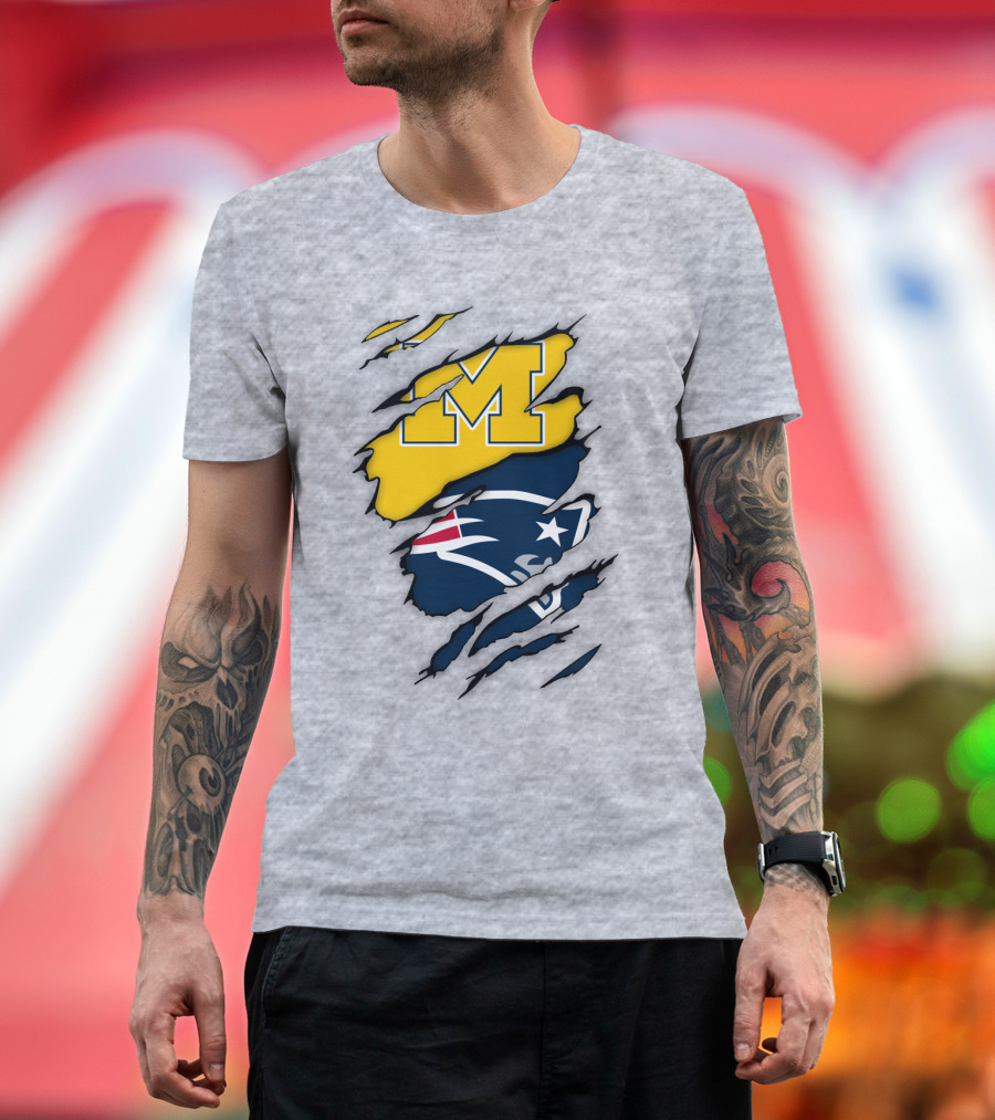 Michigan Wolverines New England Patriots Logo Mashup T-Shirt
