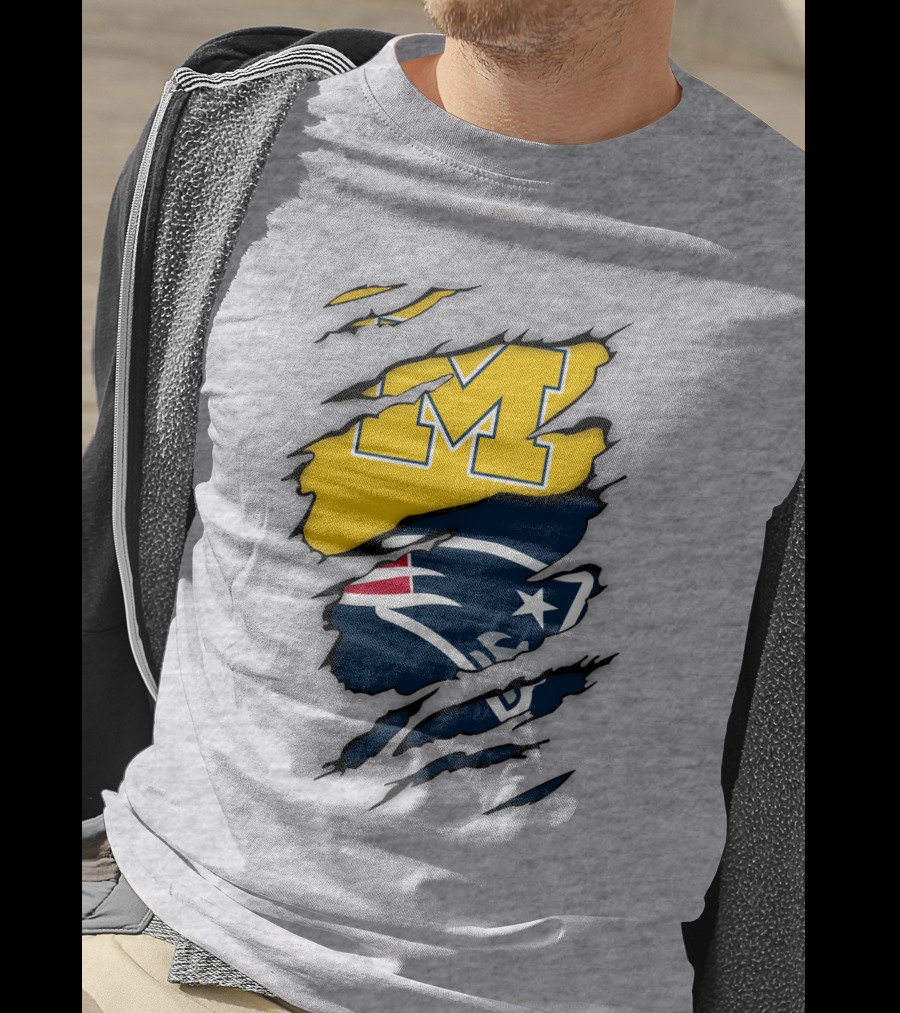 Michigan Wolverines New England Patriots Logo Mashup T-Shirt