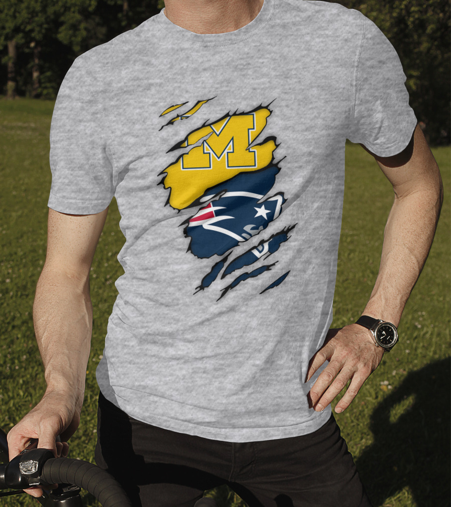 Michigan Wolverines New England Patriots Logo Mashup T-Shirt