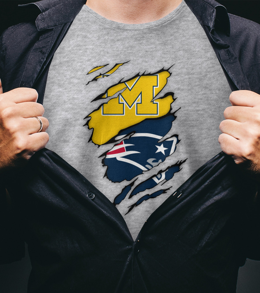 Michigan Wolverines New England Patriots Logo Mashup T-Shirt