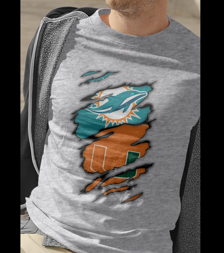 Miami Hurricanes Miami Dolphins Logo Design Claw Mark Style T-Shirt