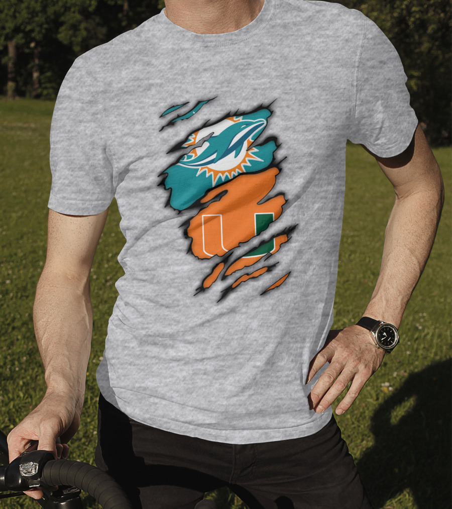 Miami Hurricanes Miami Dolphins Logo Design Claw Mark Style T-Shirt