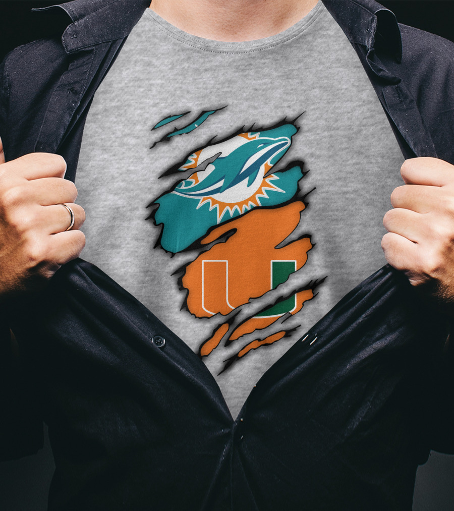 Miami Hurricanes Miami Dolphins Logo Design Claw Mark Style T-Shirt