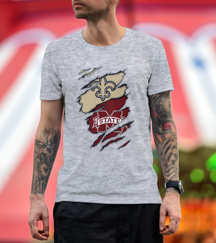 New Orleans Saints Mississippi State Torn T-Shirt
