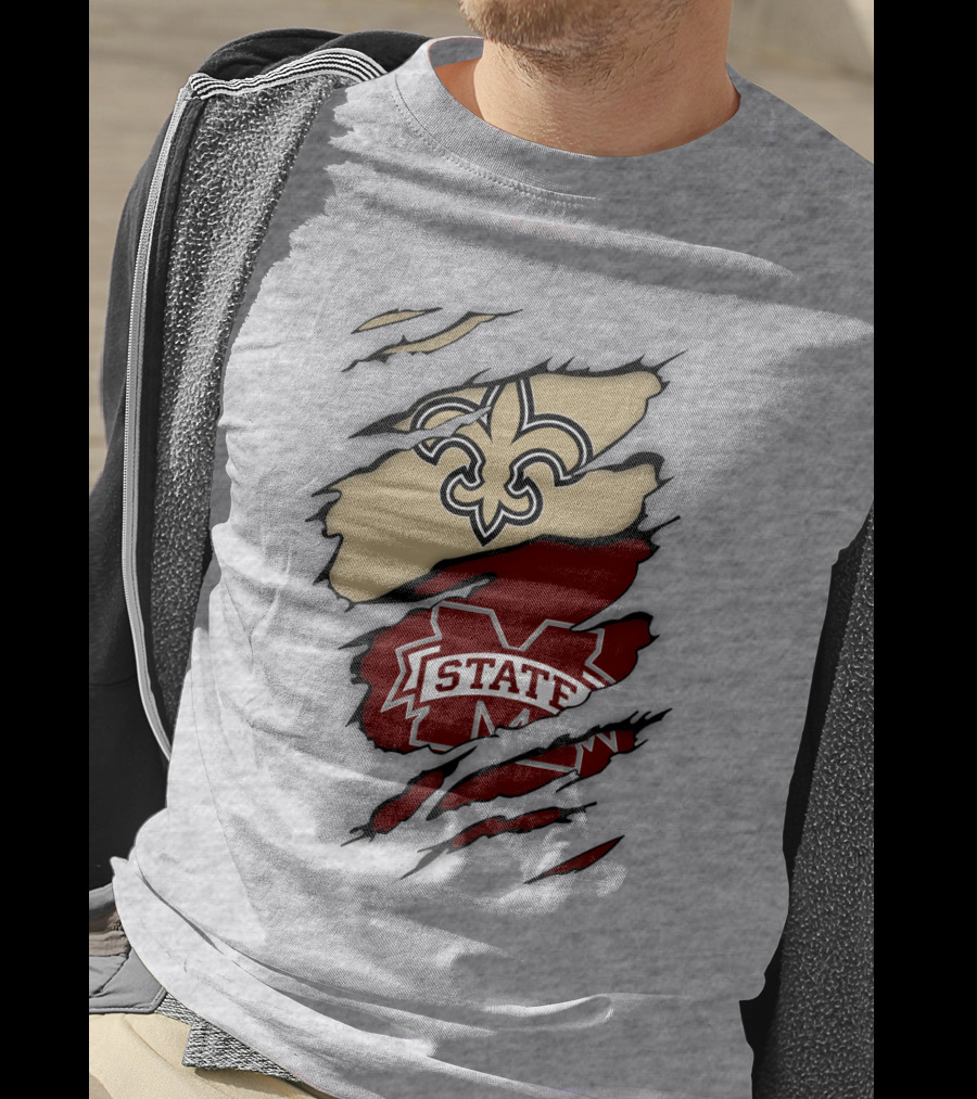 New Orleans Saints Mississippi State Torn T-Shirt