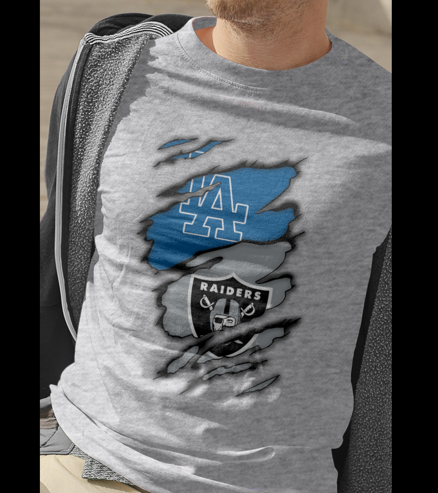 Los Angeles Dodgers Raiders Logo Mashup T-Shirt