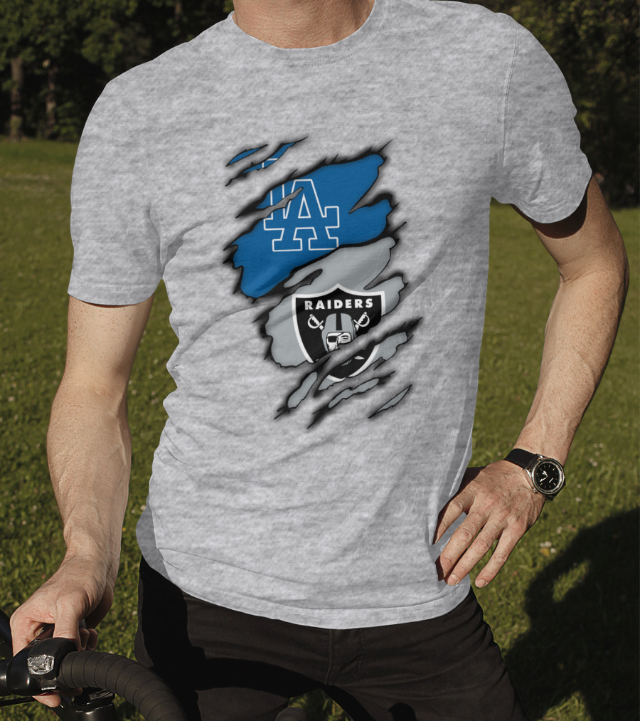 Los Angeles Dodgers Raiders Logo Mashup T-Shirt