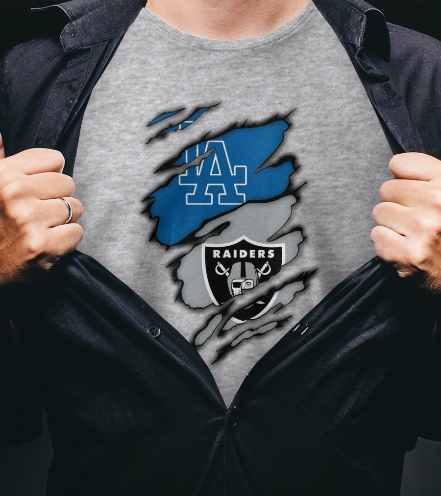 Los Angeles Dodgers Raiders Logo Mashup T-Shirt