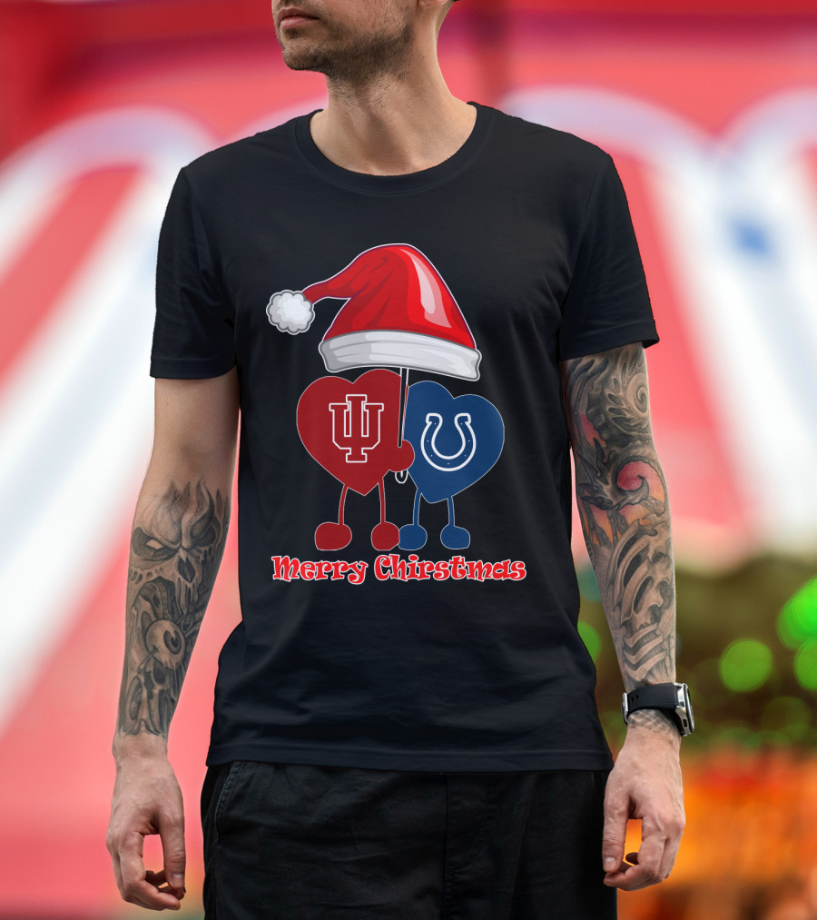 Merry Christmas Indianapolis Colts Indiana University Hearts T-Shirt