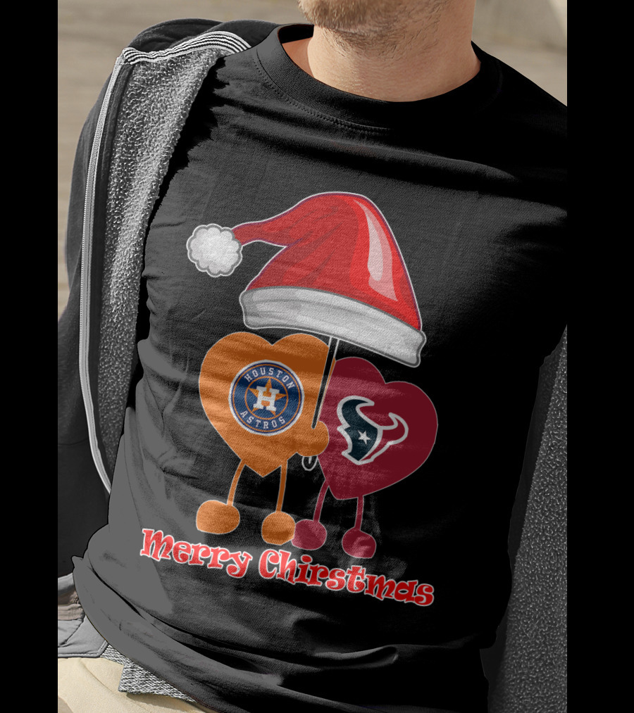 Houston Texans Houston Astros Merry Christmas Santa Hat T-Shirt