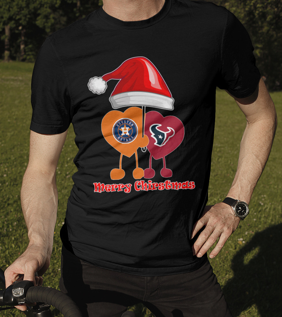 Houston Texans Houston Astros Merry Christmas Santa Hat T-Shirt