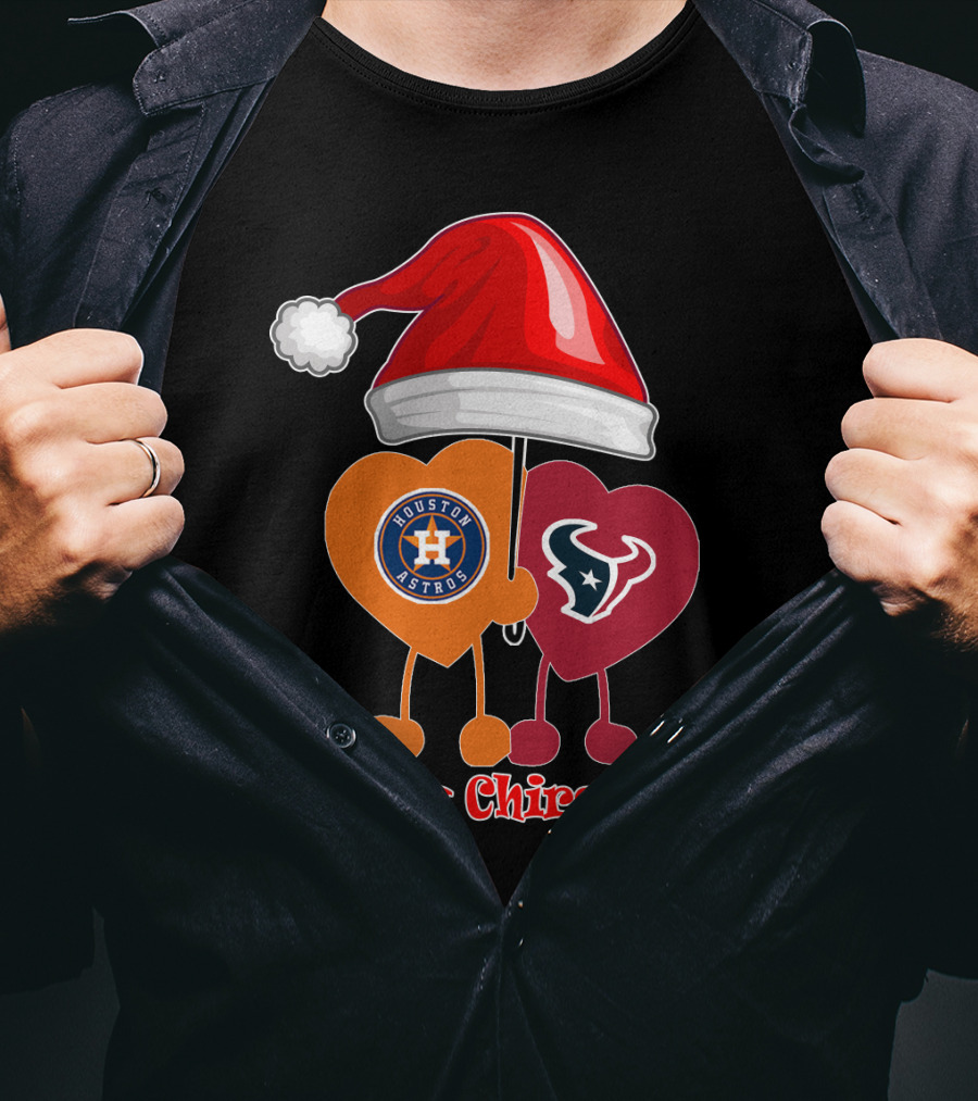 Houston Texans Houston Astros Merry Christmas Santa Hat T-Shirt